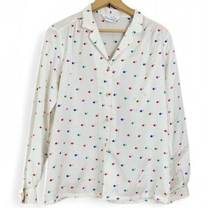 Vintage 1980s Cheryl Tiegs White Blouse Rainbow Flowers Tulips Long Sleeve